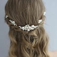 thumbnail image 3 of Peineta para el pelo de boda, accesorios para el cabello de novia con perlas doradas, accesorios para el cabello nupciales con perlas para mujeres y niñas, hechos a mano, 3 of 4