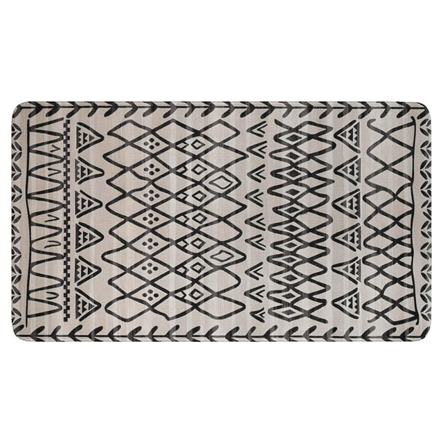 Farmhouse Chic Absorbent Boho Small Rug - Non-Slip 30x17 Black/White Geometric Design Door Mat for Entryway Kitchen Living Room or Bedroom