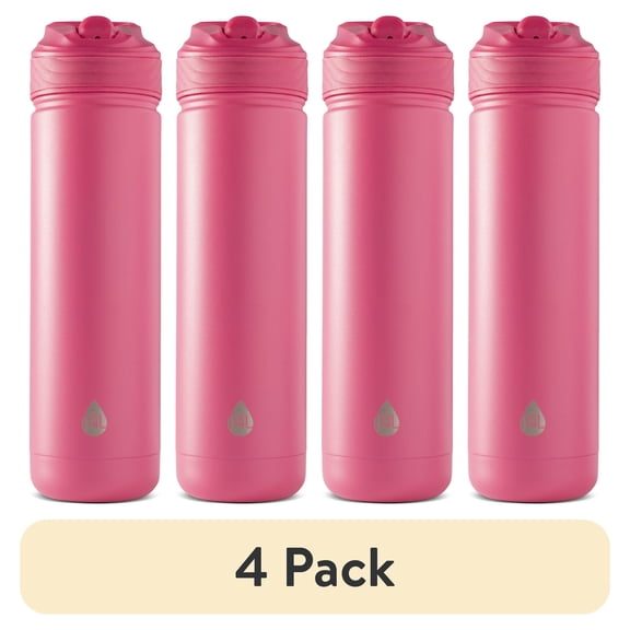(4 pack) TAL 26oz Stainless Steel Ranger Water Bottle with Easy Sip Straw, Hot Pink
