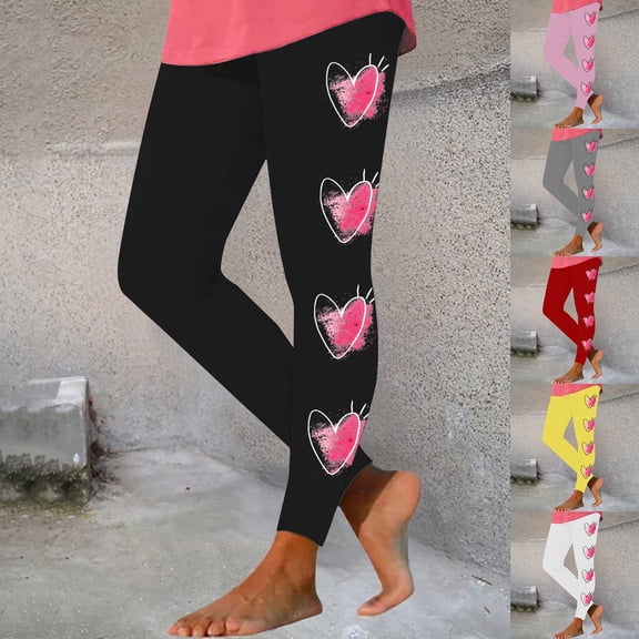 Feancey 50 Percent off Sales Today Valentines Day Leggings for Women Butt Lift High Waisted Tights Cute Heart Print Seamless Yoga Pants Tummy Control Stretchy Workout Pant Black M