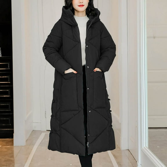 Womens Jacket Casual Solid Color Knee Hooded Long Sleeve Warm Jacket Plus Size Winter Coats for Women Fashion Clothing for Women,Womens Jackets Casual M