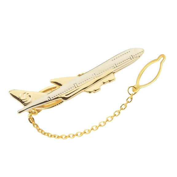 Dbuoem Men Tie Clip Golden Airplane Chain Styling Lapel Pin Detachable Design Practical Tie
