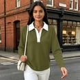thumbnail image 5 of Vxararl Waffle Knit Polos Shirts for Women Color Block Lightweight Waffle Knit Fabric Business Casual, Loose Fit Tunic Tops Long Sleeve Tops Dressy Fitted Button Shirts Army Green 2xL, 5 of 5