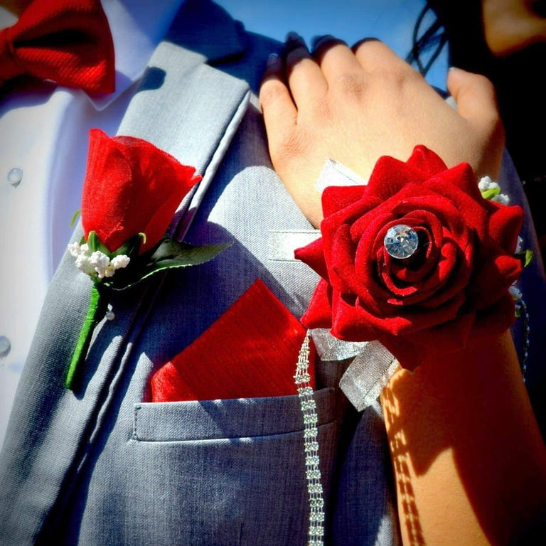 Coolmade 2Pack Rose Wrist Corsage Wristband, Velvet Open