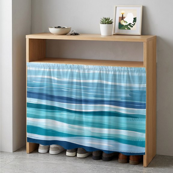 Ocean Beach Cabinet Curtain 35"Wx35"L,Dustproof Under Sink Skirt with Self Adhesive Tape,Modern Blue Coastal Wave Oil Painting Art Cabinet Curtain Cover for Kitchen Sink,Bathroom Vanity,Laundry Room