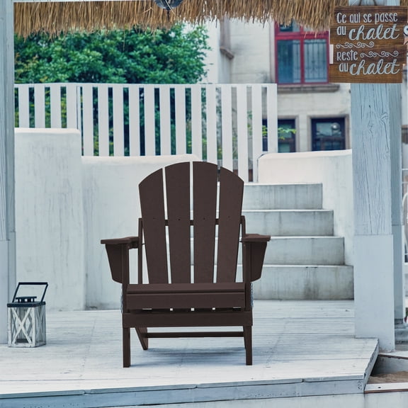 MOBICIA Adirondack Chair, Fade-Resistant Outdoor Seating with 350lbs Duty Rating, Patio Chairs 5 Steps Easy Installation, All-Weather Plastic Patio Chair for Fire Pit & Garden (Brown)