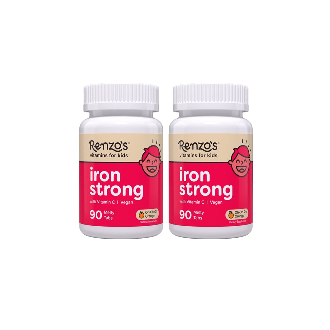 (2 pack) Renzo’s Iron with Vitamin C for Kids, Sugar-Free, Vegan Melty Tabs, Immune Support, 90 Tablets