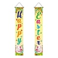 thumbnail image 3 of CoreLiving Spring Welcome Banner Flag Easter Outdoor Decor Bunny Rabbit Eggs Carrot Design Double Sided Garden Flag Front Door Hanging Sign Seasonal Decoration 12x71Inch, 3 of 7