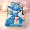 thumbnail image 3 of Manfei Festive Christmas Twin Sheets,Snowman Penguin Deer Animals Bedding,Blue White,3pcs,1 Flat Sheet,1 Fitted Sheet and 1 Pillowcase, 3 of 6