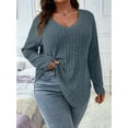 thumbnail image 5 of Women'S Plus Size Casual Knitted V-Neck Long Sleeve Sweater Gray Blue XL, 5 of 6