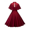 thumbnail image 3 of FASHIONWT Women Retro Solid Color Cape Shawl Zipper Back Swing Skater Dress, 3 of 7
