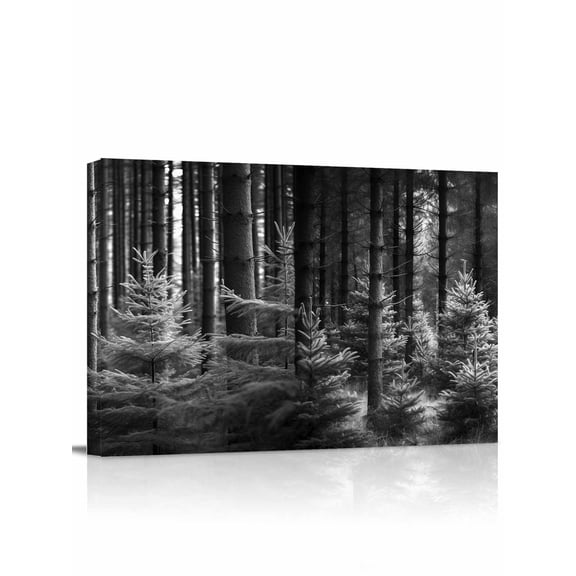 Grey Forest Wall Art for Living Room,Canvas Picture Wall Decor for Bathroom Bedroom,Mysterious Primitive Forest Pine Tree Painting Artwork for Office Kitchen Hallway Dining Room Home Decor 12"x16"