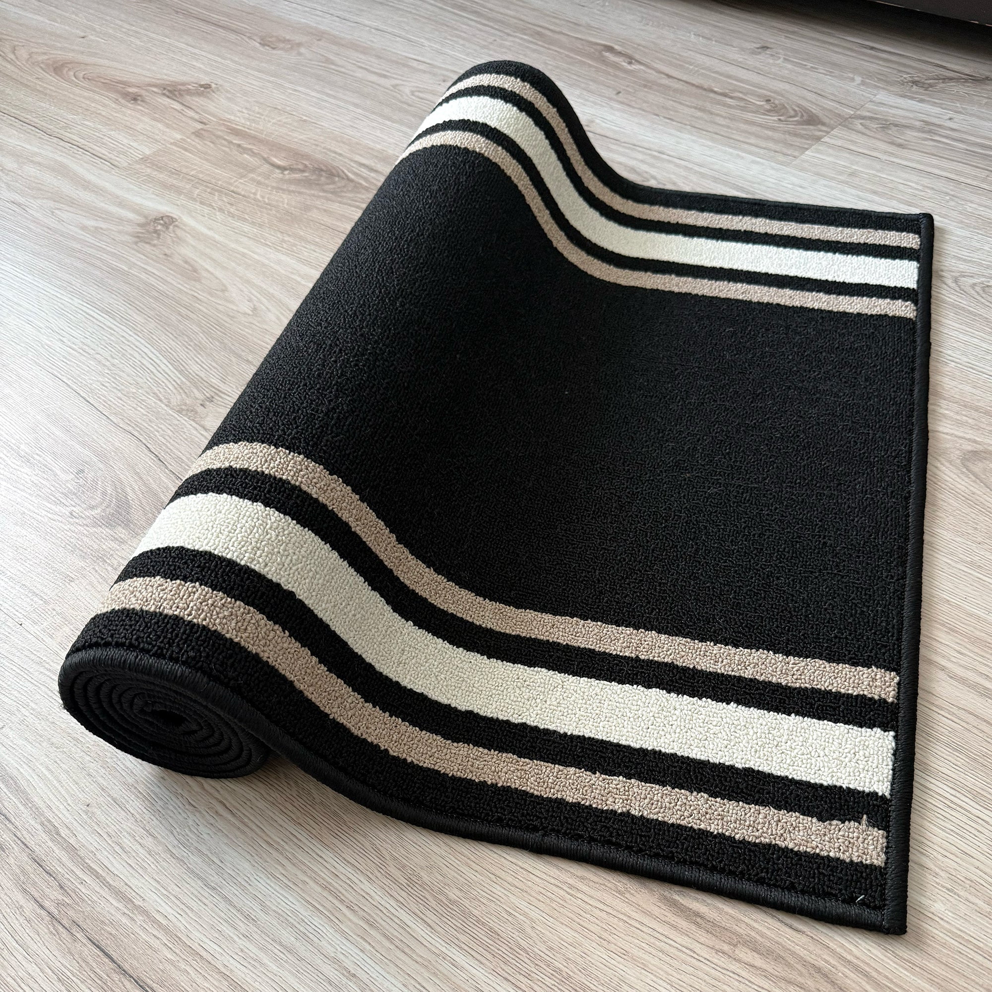 Custom Size Anti-Slip Machine Washable Loop Pile Bordered Black Runner Rugs ( 10' x 36")
