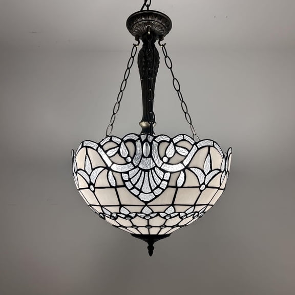 Tiffany Pendant Lights Ceiling Light White Stained Glass Baroque Style LED Bulbs Included for Dining Room Living Room 16" W*16'D*60" H