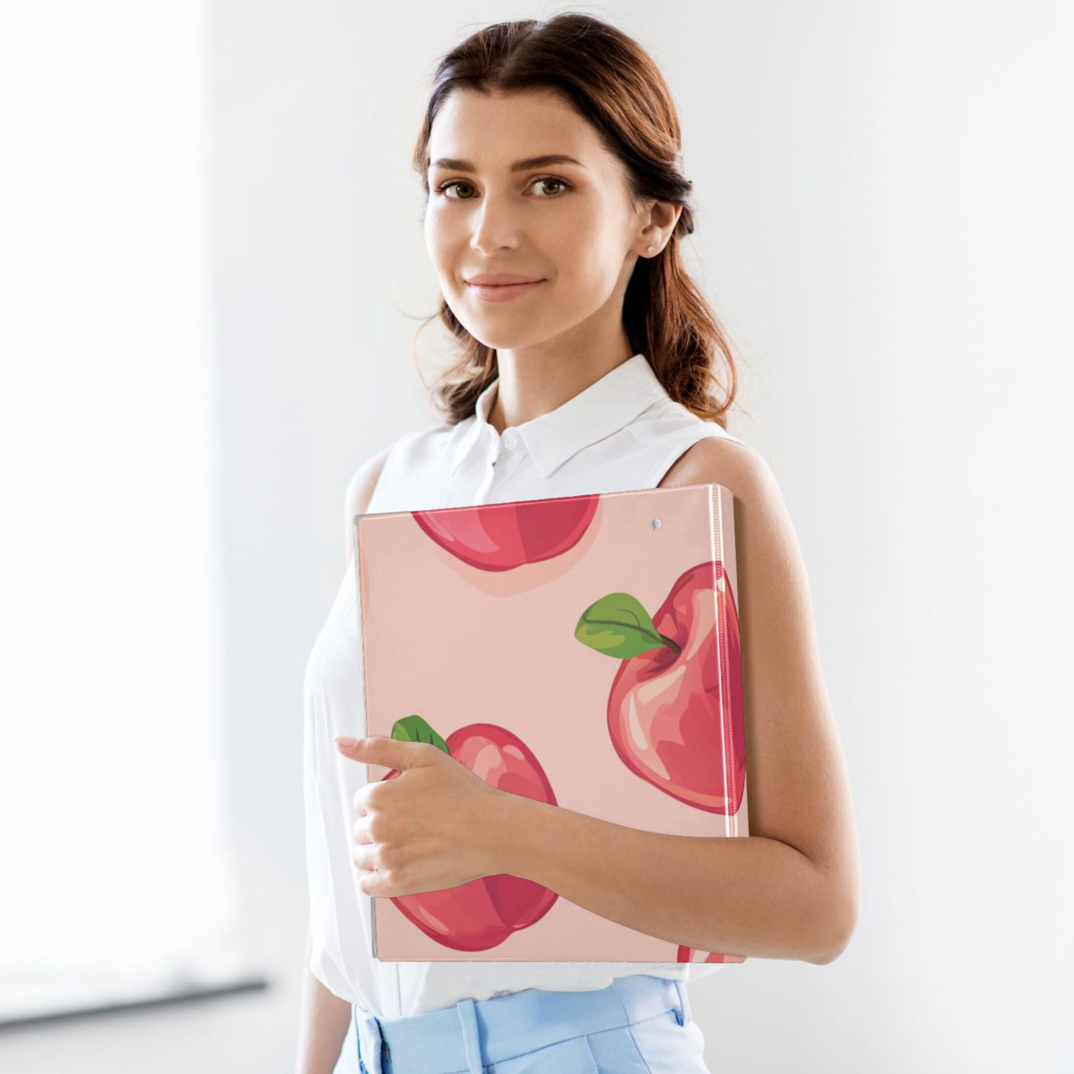 Pink Apples 3 Ring Binders 1.5 inch Hardcover File Folders with Interior Pockets A4 Size Organizer for School Office Hospital