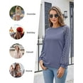 thumbnail image 6 of Aiyino Women's Long Sleeve Round Neck Tops Lace Casual Waffle Tee Loose Blouses T Shirts, 6 of 8