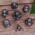 thumbnail image 5 of Dados de mazmorras y dragones Dados de rayas metálicas con estuche de regalo Juegos de dados poliédricos de metal para juegos de mesa Juego de rol D&D (níquel negro-verde púrpura), 5 of 5