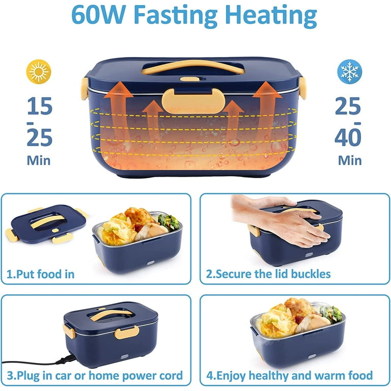 Vigor Heated Lunch Box 800 ml Self Cooking Electric Lunch Box, Portable Food Warmer for On-The-Go 2 Layers - Style: 1 Set