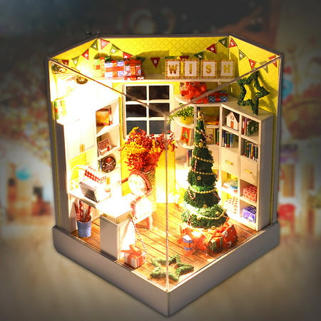 Wooden DIY Miniature House Furniture LED House Decorate Creative Christmas