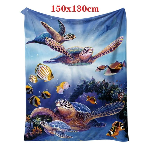 SDJMa Turtle Blanket Ocean Sea Turtle Throw Blanket Turtle Printed Flannel Fleece Blanket for Kids Plush Fuzzy Blanket for Sofa Bed Office Camping (59inch x 51inch Blue) Under Sea Turtle