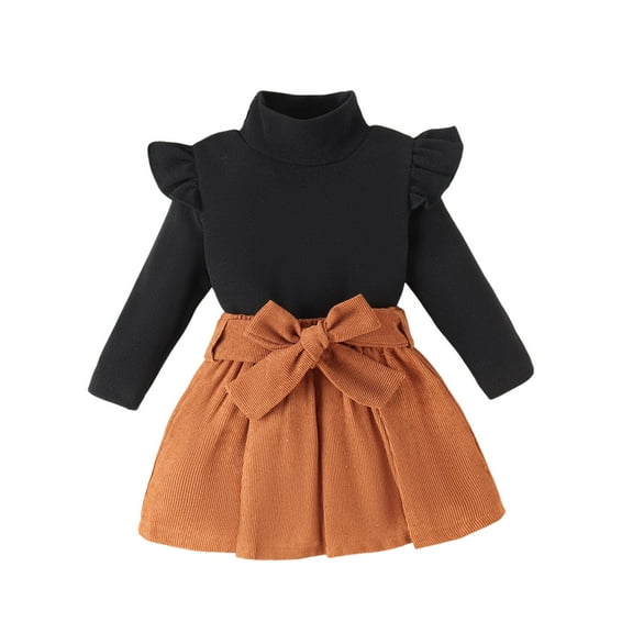 Sngxgn Toddler Girl's 2 Piece Outfits Jacket and Mini Skirt Set(Black,18M)