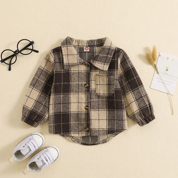 EDFBUYKRS Womens Winter Coats Plus Size Kids Toddler Baby Boys Autumn Winter Shirt Jacket Plaid Long Sleeve Button Down Boys Coat Clothes Outwearkids Jacketsboys Jackets Size 10-12