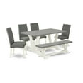 thumbnail image 2 of East West Furniture V-Style 6-piece Wood Dining Set in Linen White/Gray, 2 of 10
