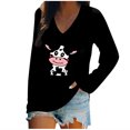 thumbnail image 1 of Camiseta de manga larga con estampado de vacas con cuello en V informal para mujer a la moda Fridja hkj4320, 1 of 5
