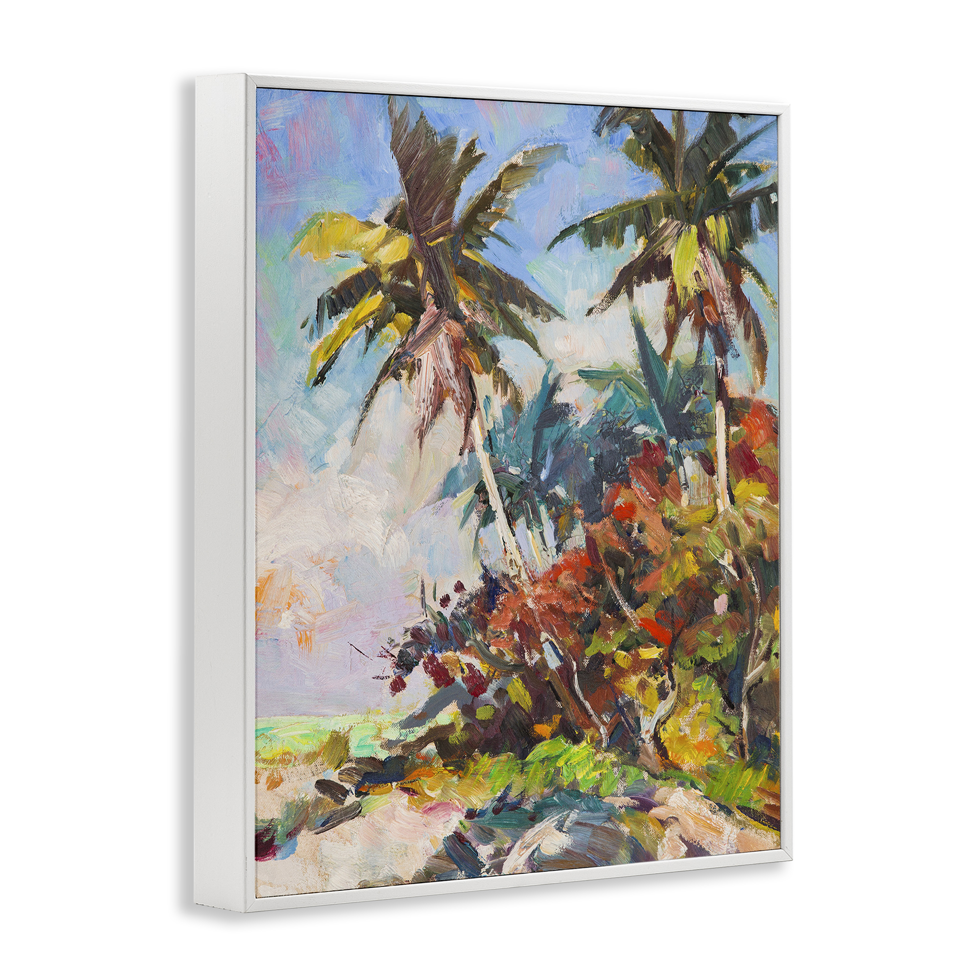 Stupell Industries Vivid Palm Nature Landscape Painting White Framed Art Print Wall Art, 16 x 20