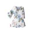 thumbnail image 2 of Daeful Tops Imprimé Floral Blouse V Cou Chemises Femmes en Vrac Swing Demi Manches Pull Blanc S, 2 of 6