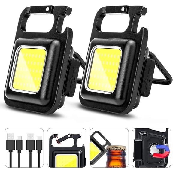 KABB Rechargeable Keychain Flashlight 2Pack, High Lumen Super Bright LED Work Light with Magnet,Clip,Bottle Opener for Dog Walking,Car Repair, Emergency,Camping,EDC