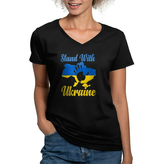 CafePress - Stand With Ukraine T Shirt - Women's V-Neck Dark T-Shirt
