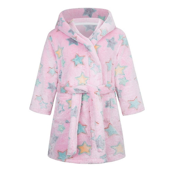 Kids Robes for Girls Pentagram Print Flannel Warm Bathrobe Robes for Girls Daily Bath