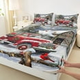 thumbnail image 3 of Manfei Red Farmhouse Truck Twin Sheet Sets, Winter Christmas Twin Fitted Sheet, Rustic Countryside Flat Sheet, Microfiber Bedroom Decor, 3 Pieces, 3 of 7