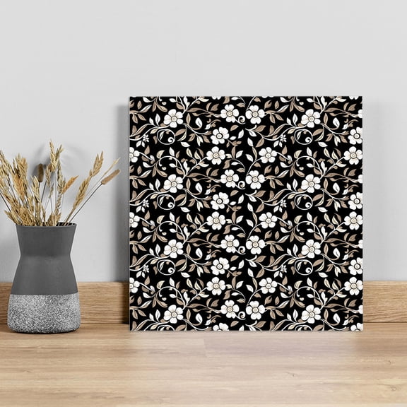 Black White Floral Wall Art Painting on Canvas, Farmhouse Vintage Botanical Leaves Canvas Art Home Prints Wall Art Framed Modern Artwork for Living Room Bedroom Wall Decor 8x8in
