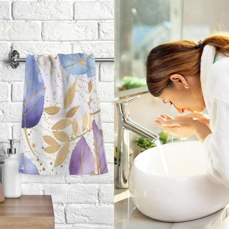 Dreamtimes Towels Set of 2 Blue Gold Leaf Print for Bathroom Kitchen Travel 16 28 inch Cotton Bath Towels Lightweight Quickdry for Bathroom Ktichen Travel SPA Gym Walmart