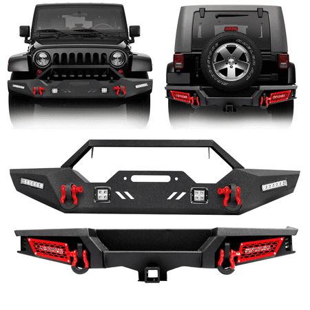 Sunpie Jeep Front & Rear Bumpers Combo Kits with Winch Plate for 2007-2018 Jeep Wrangler JK/JKU