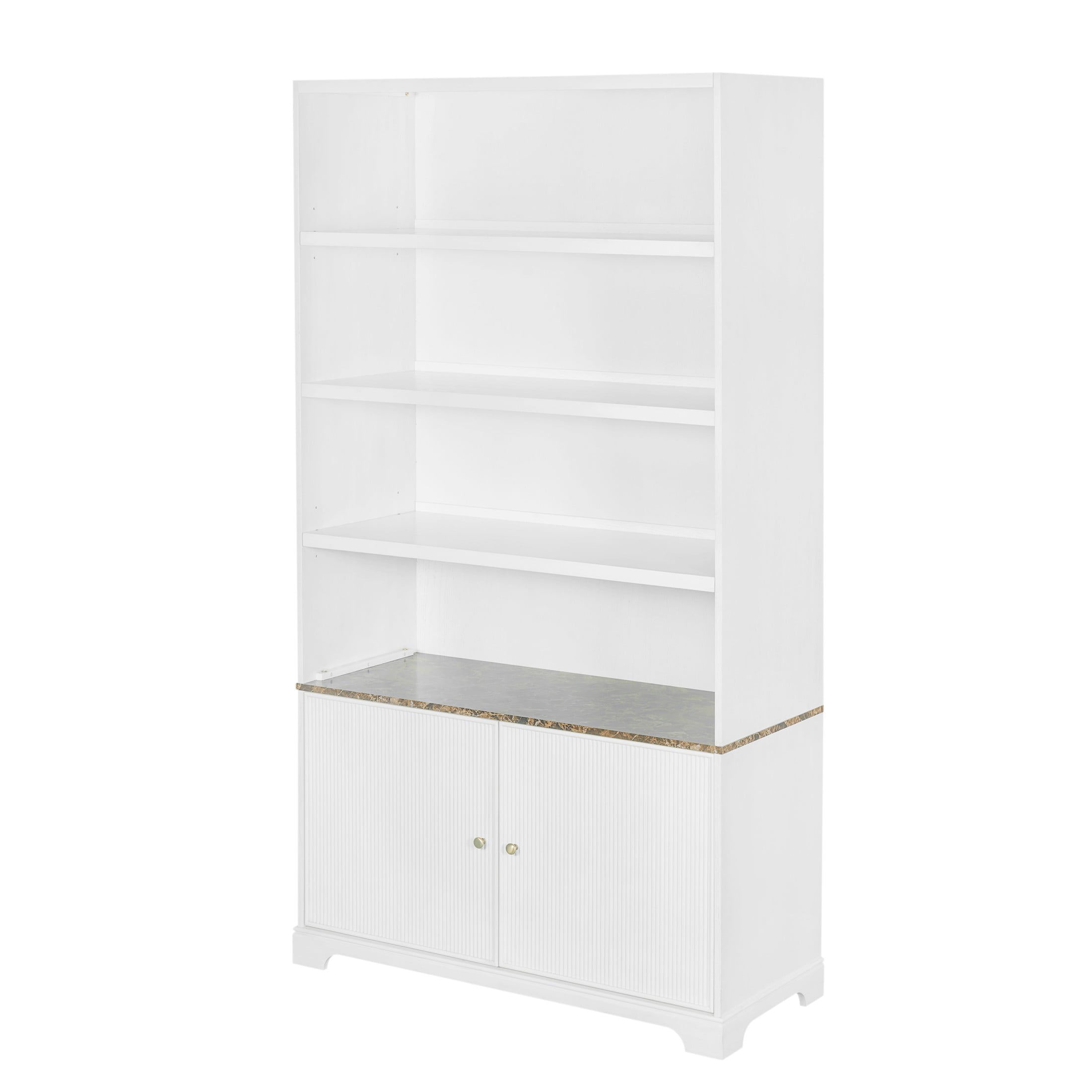 Christopher Knight Home 91" Bookcase Storage Cabinet with Display Shelves and Fluted Doors, White