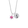 thumbnail image 2 of Delight Jewelry Hot Pink Snowflake with Hot Pink Crystal Silvertone Script Initial Disc - J - Charm Necklace, 20"+3", 2 of 4