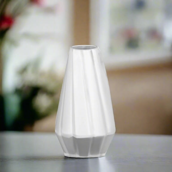 Elizabethe Ceramic Round Vase with Diagonal Ridges