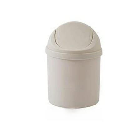 Papelera de plástico de escritorio para el hogar, pequeña cesta de papel con tapa en la mesa de la sala de estar, cuatro colores (color Beige)