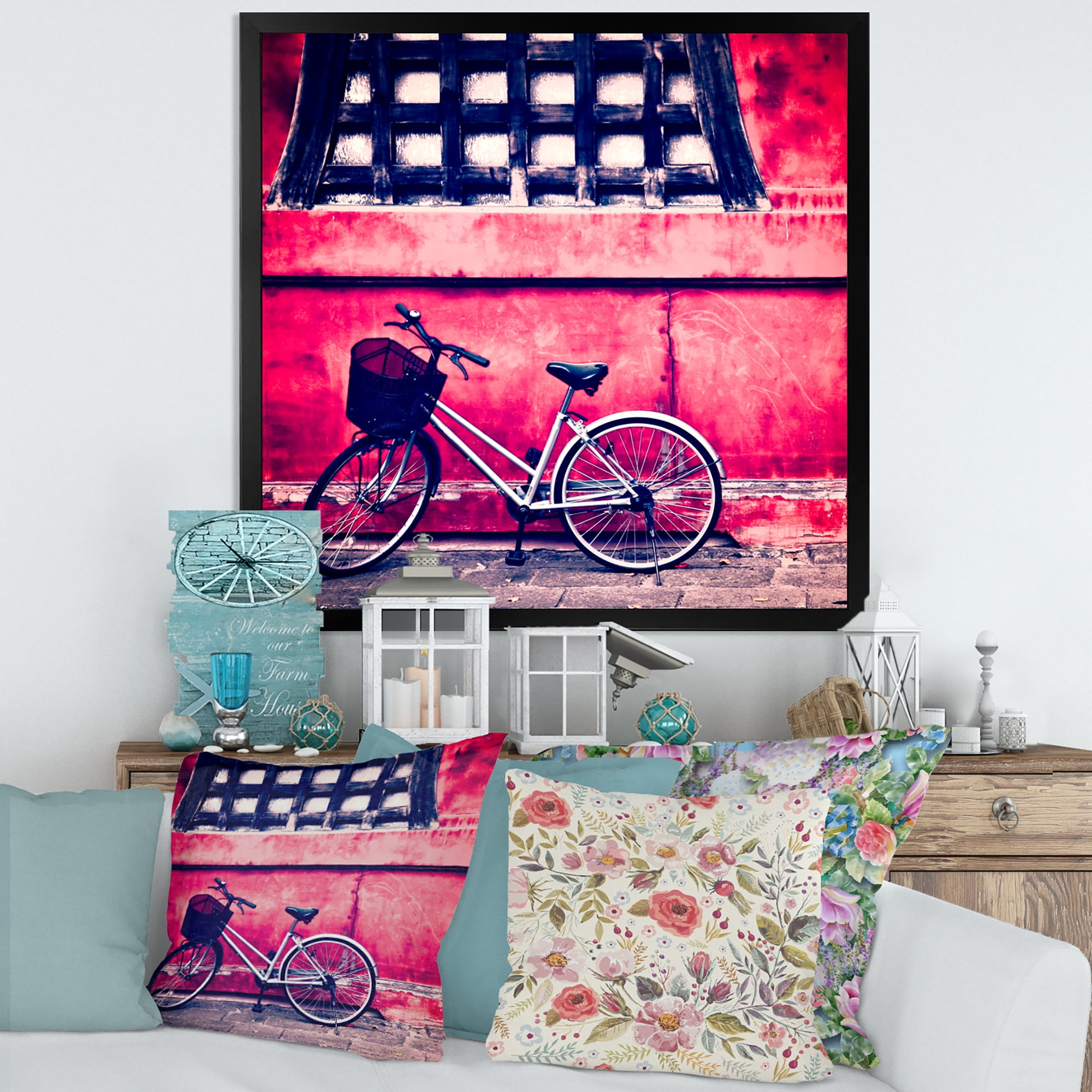Designart 'Bicycle By Oriental Zozoji Temple Tokyo' Vintage Framed Art Print