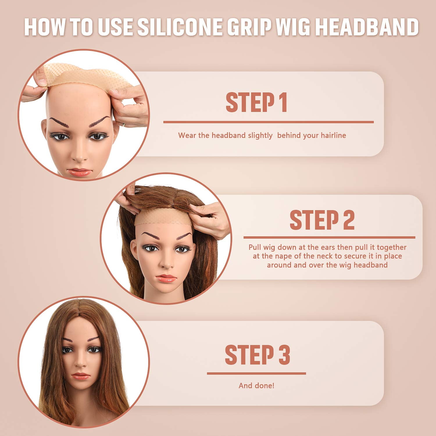 WILLBOND 2 Pieces Silicone Wig Grip Band Adjustable Silicone Wig Headband  No Slip Wig Bands Seamless