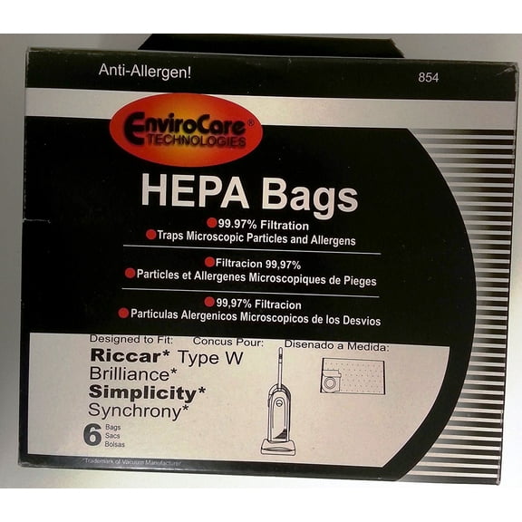 Riccar Type W and Brilliance Simplicity Synchrony HEPA Vacuum Bags 6 pk. by EnviroCare
