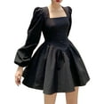 thumbnail image 4 of Qiylii Women Female Dress Slim A-line Long Puff Sleeves Mini Dress,Black S-L, 4 of 9