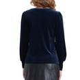 thumbnail image 3 of Blusa de terciopelo inspiradora para mujer, de cuello redondo, con mangas largas abullonadas, casual, talla XL, azul oscuro, 3 of 6