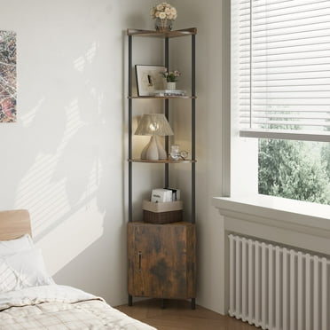 SUNMORY Wall Corner Bookcase with 5 Tier Storage, Black