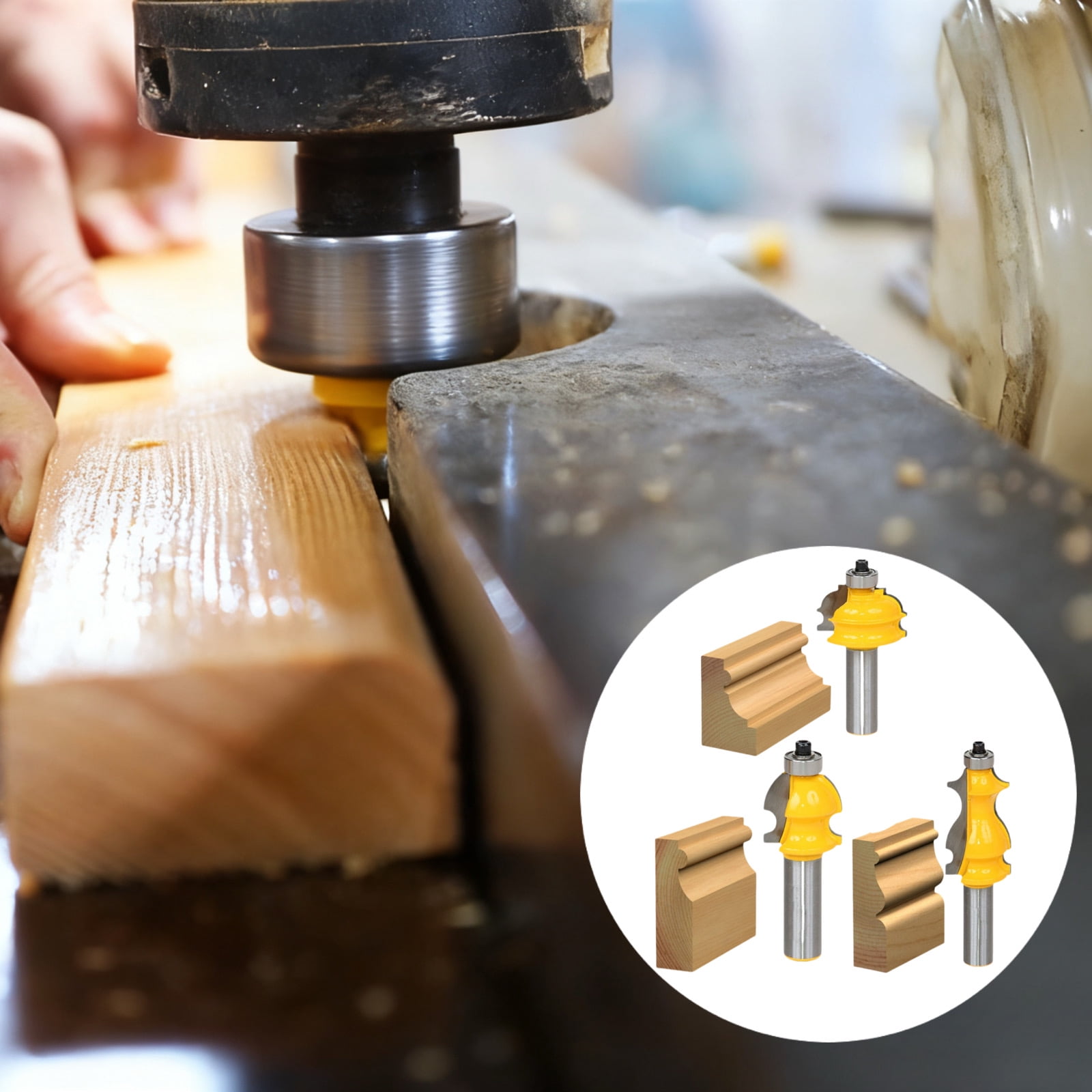 3 Pcs 1/4" Shank Router Bit Set – Hard Alloy-Tipped Steel Bits for Edge Forming & Architectural Molding, Includes Drum, Ceiling & Fish-Shaped Profiles