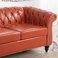 thumbnail image 6 of 3 Orange , 87.09" Rolled Arm, Pu Leather, Staggered Buckles, Evenly Loaded , Sealed Legs Arm 3 Seater In Orange, Buckle Design,, 6 of 6