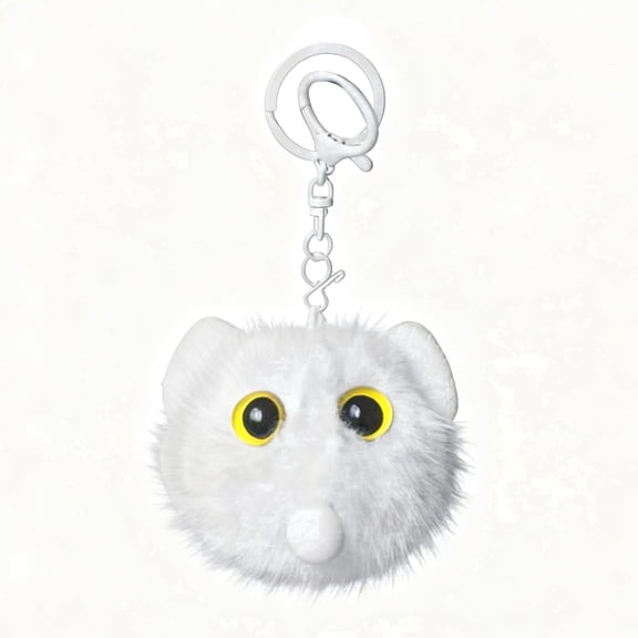 White Cat Bag Charm, Cute Plush Cat Keychain for Backpack, Purse & Handbag, Squeeze to Blow Bubbles, Soft Kitty Accessory, Gift for Women and Girls